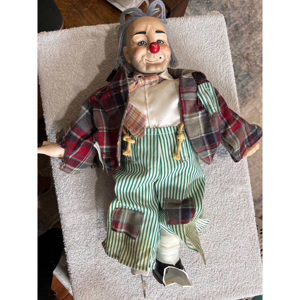 Vintage Porcelain Hobo Clown Doll 17 Inch Emmett Kelly Style Sad Clown Repair
